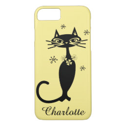 Mid Century Black Cat And Gold Background iPhone 8/7 Case