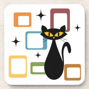 Mid Century black cat Beverage Coaster
