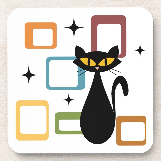 Mid Century black cat Beverage Coaster (Front)