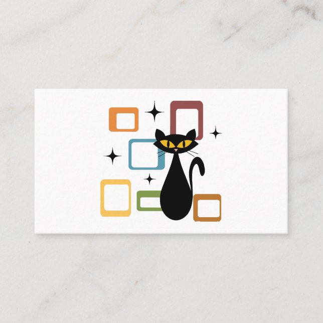Mid Century black cat Business Card (Front)