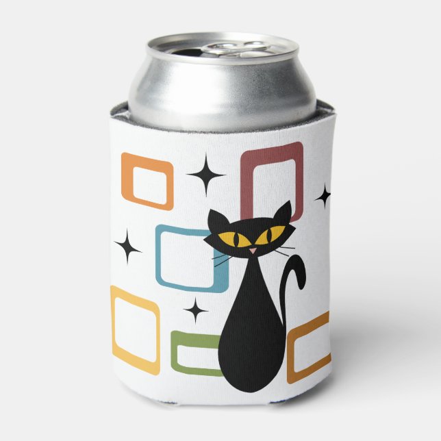 Mid Century black cat Can Cooler (Can Front)