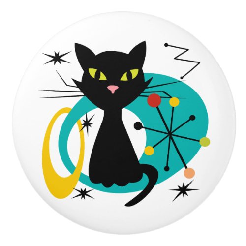 Mid Century black cat Ceramic Knob