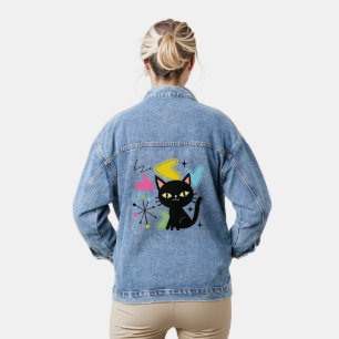 Mid Century black cat Denim Jacket