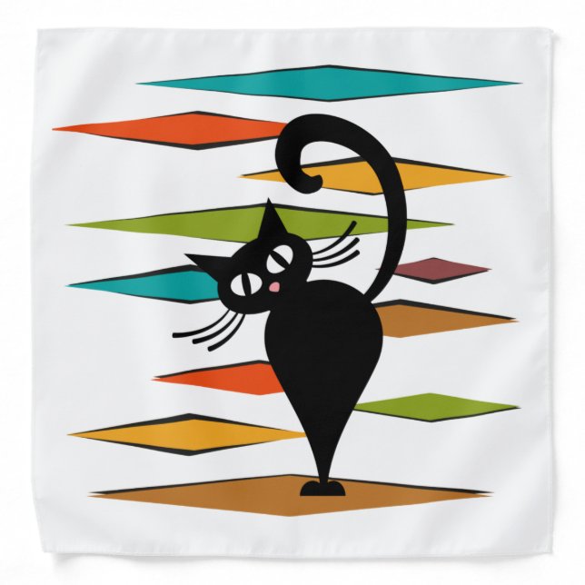 Mid Century black cat design Bandana (Front)