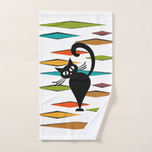 Mid Century black cat design Bath Towel Set