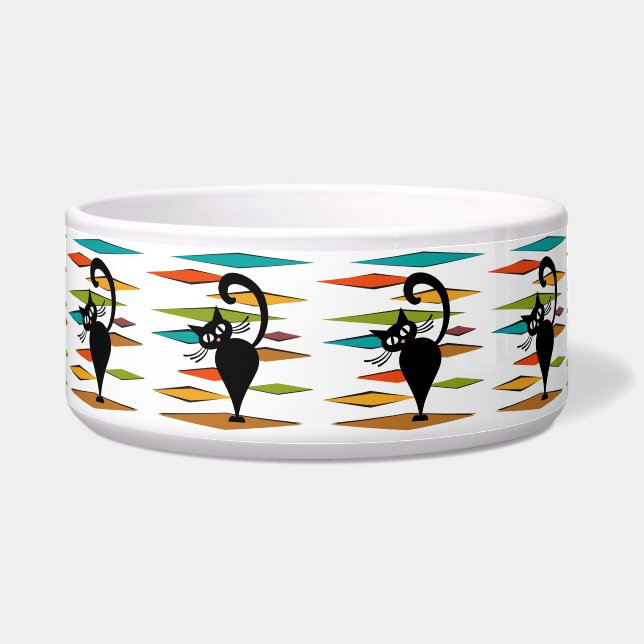 Mid Century black cat design Bowl (Front)