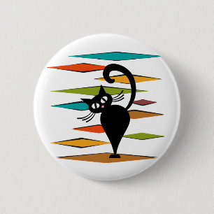 Mid Century black cat design Button