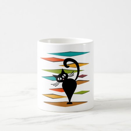 Mid Century Black Cat Design Coffee Mug