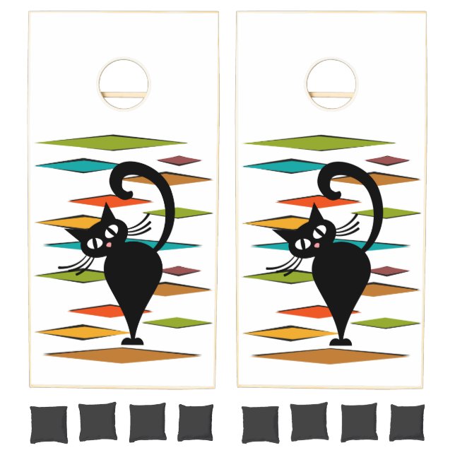 Mid Century black cat design Cornhole Set (Set)