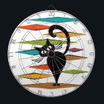 Mid Century black cat design Dart Board<br><div class="desc">Colorful abstract Mid Century style illustration with black cat and colorful rhombuses decoration on white background</div>