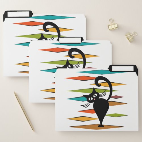 Mid Century black cat design File Folder