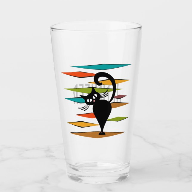Mid Century black cat design Glass (Front)