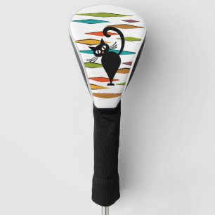 Mid Century black cat design Golf Head Cover