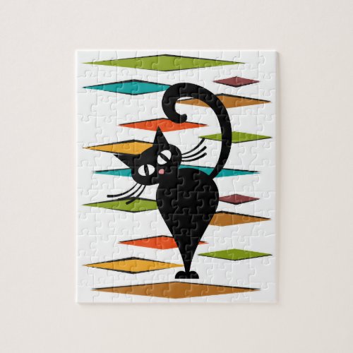 Mid Century black cat design Jigsaw Puzzle