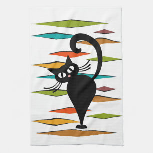 Mid Century black cat design Kitchen Towel