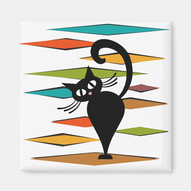 Mid Century black cat design Magnet (Front)