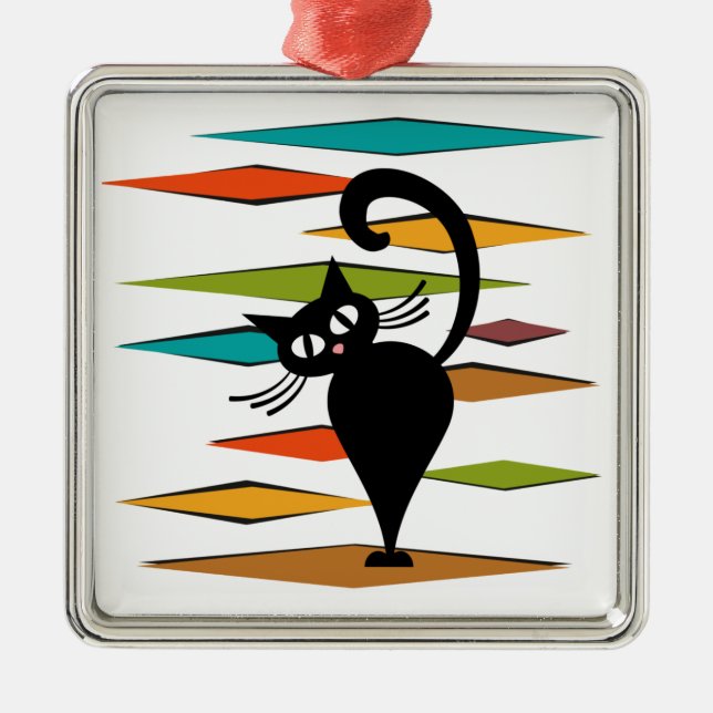Mid Century black cat design Metal Ornament (Front)