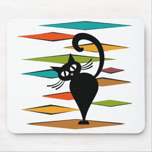 Mid Century black cat design Mouse Pad