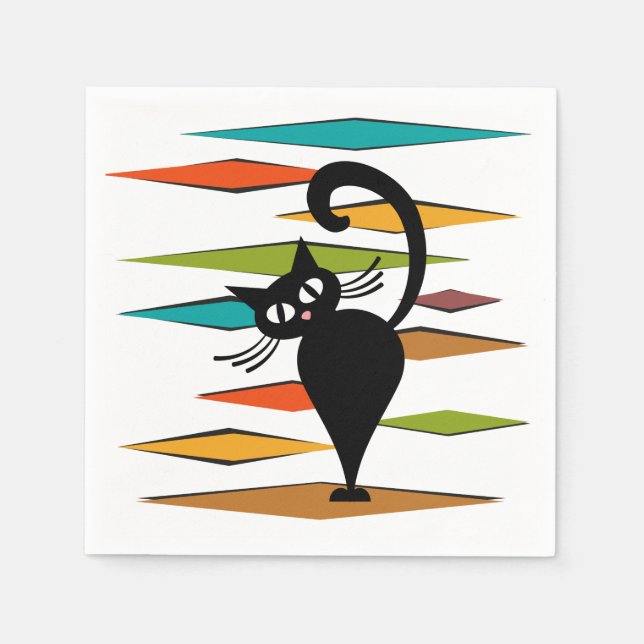 Mid Century black cat design Napkins (Front)