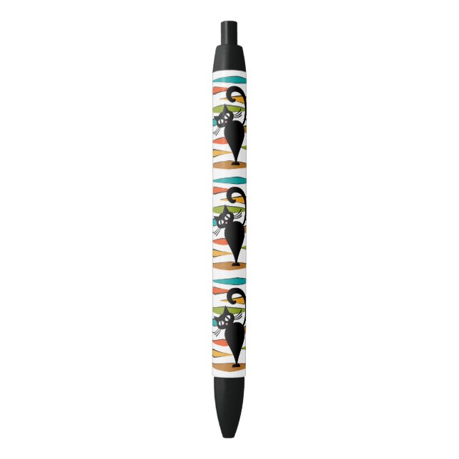 Mid Century black cat design Pen (Front Vertical)