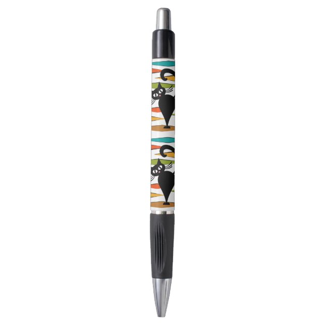 Mid Century black cat design Pen (Front Vertical)
