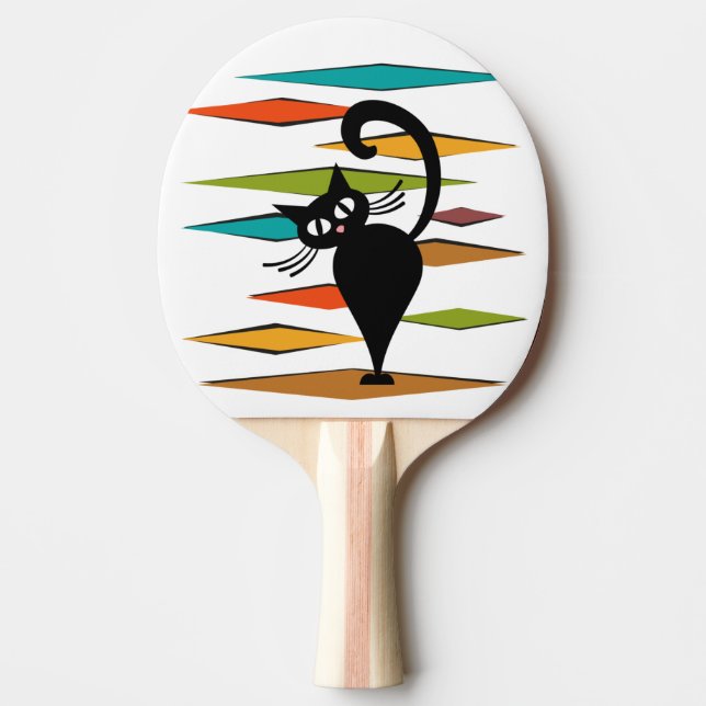 Mid Century black cat design Ping Pong Paddle (Front)