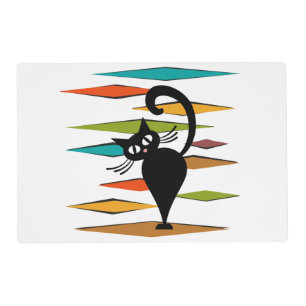 Mid Century black cat design Placemat