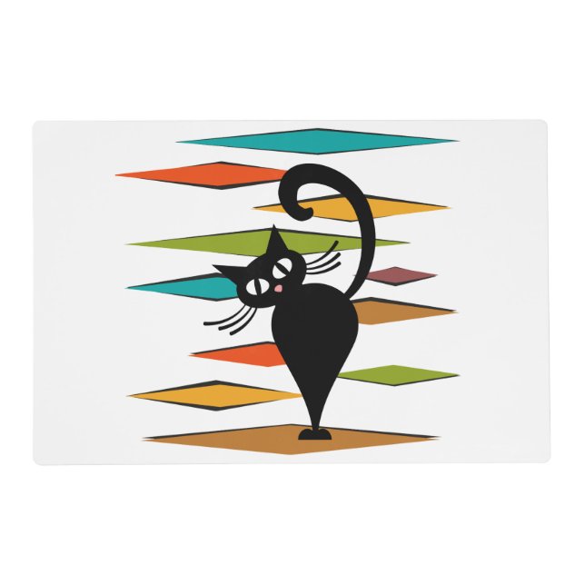 Mid Century black cat design Placemat (Front)