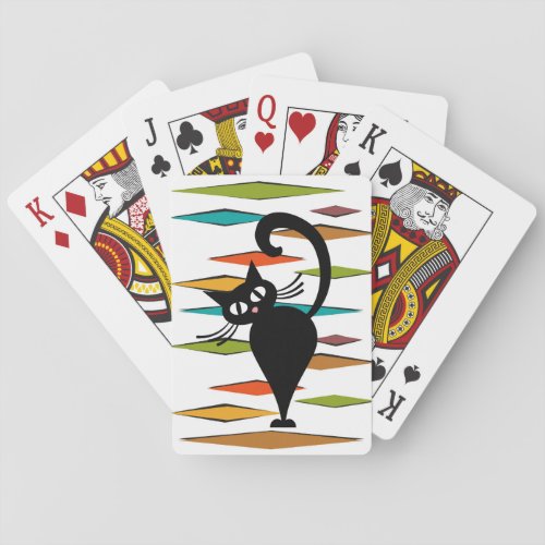 Mid Century black cat design Poker Cards