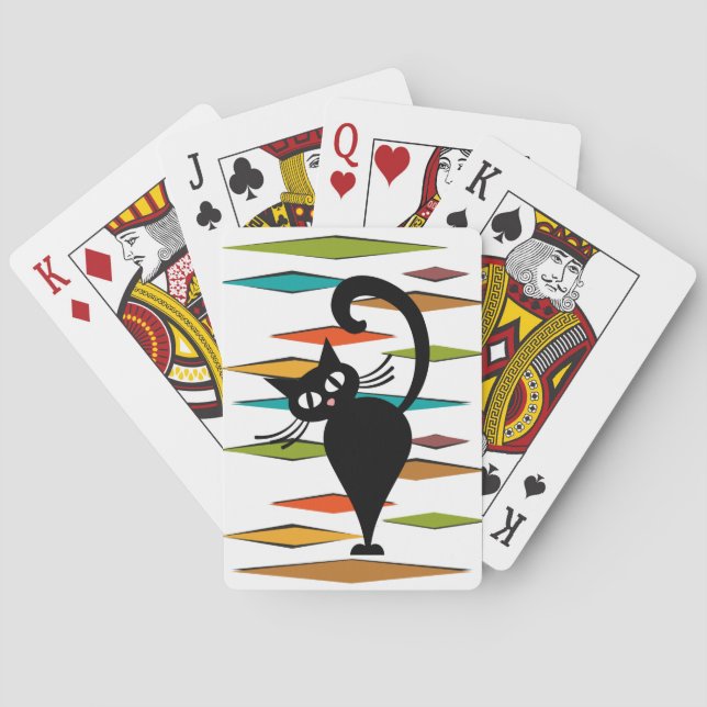 Mid Century black cat design Poker Cards (Back)