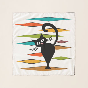 Mid Century black cat design Scarf