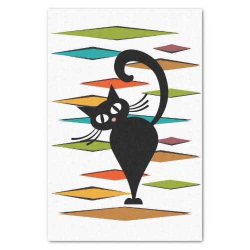 Mid Century black cat design Tissue Paper