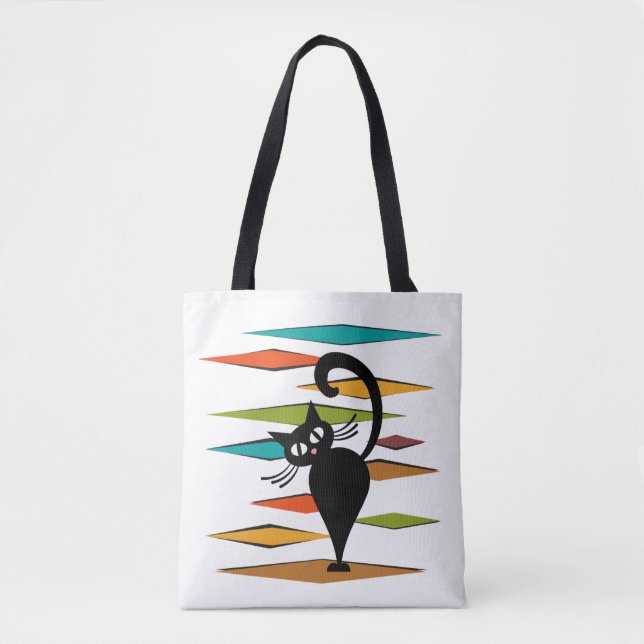 Mid Century black cat design Tote Bag (Front)