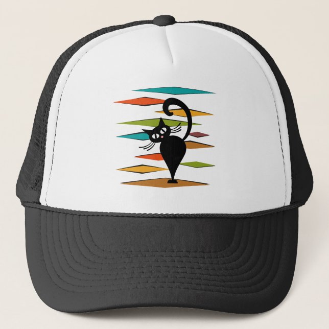 Mid Century black cat design Trucker Hat (Front)