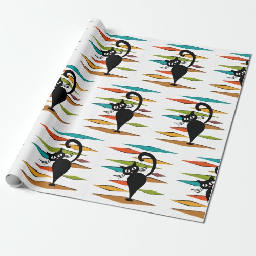 Mid Century black cat design Wrapping Paper