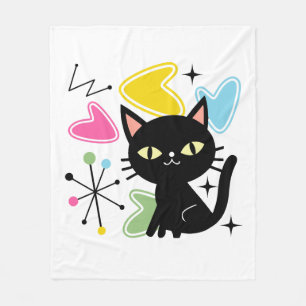 Mid Century black cat Fleece Blanket