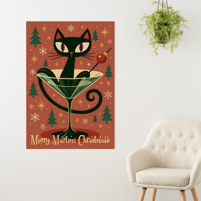 Mid Century Black Cat Merry Martini Christmas Foam Board (In Situ (Wall))