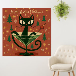 Mid Century Black Cat Merry Martini Christmas Foam Board