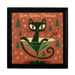 Mid Century Black Cat Merry Martini Christmas Gift Box
