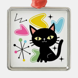 Mid Century black cat Metal Ornament