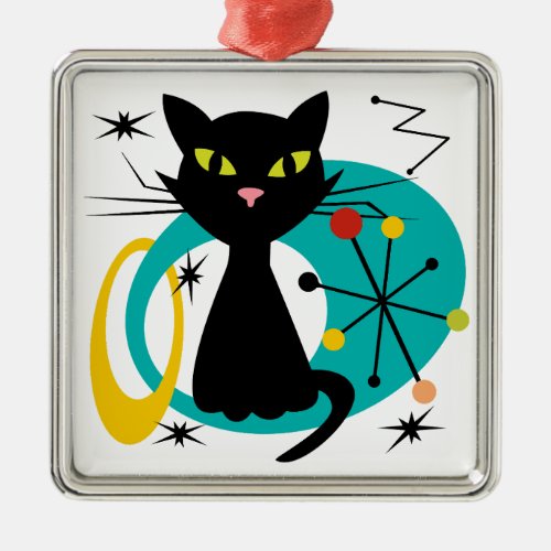 Mid Century black cat Metal Ornament