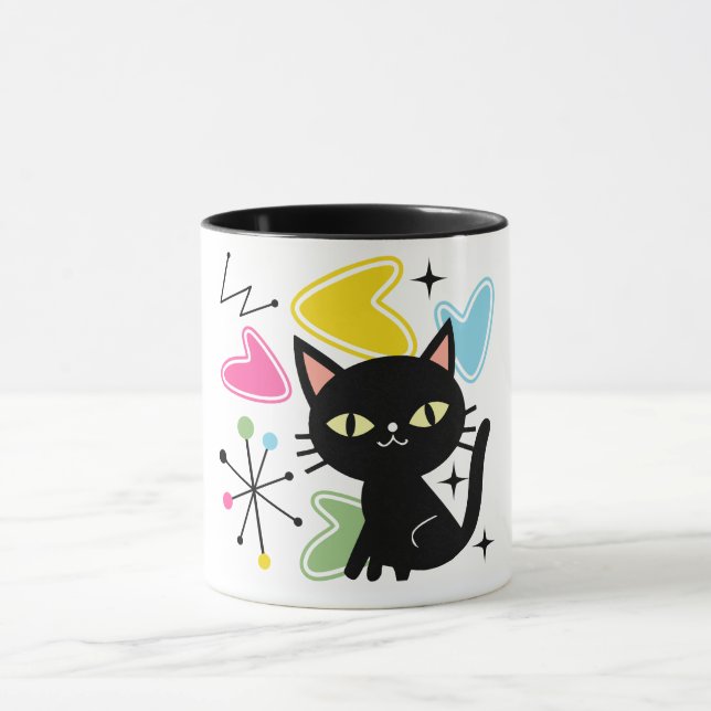 Mid Century black cat Mug (Center)
