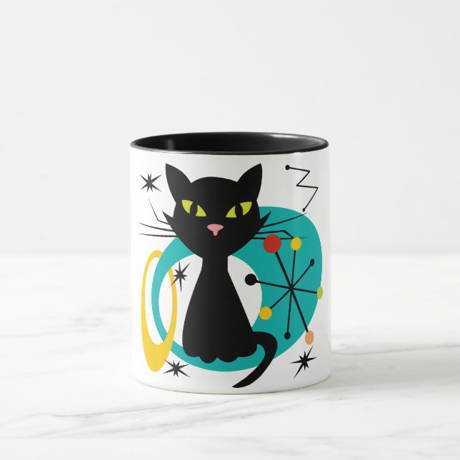 Mid Century black cat Mug (Center)