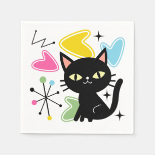 Mid Century black cat Napkins