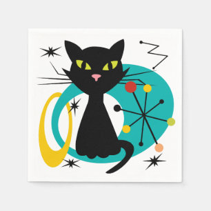 Mid Century black cat Napkins