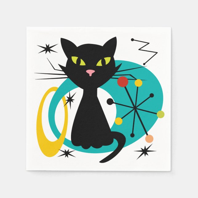Mid Century black cat Napkins (Front)