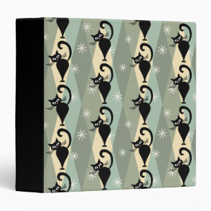 Mid Century black cat pattern 3 Ring Binder