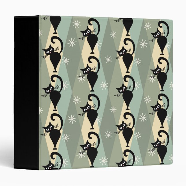 Mid Century black cat pattern 3 Ring Binder (Front/Spine)
