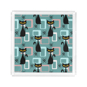 Mid Century black cat pattern Acrylic Tray