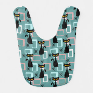 Mid Century black cat pattern Baby Bib